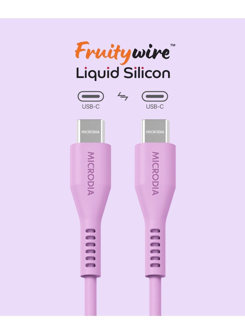 ميكروديا كابل شحن سريع USB-C إلى USB-C من [[MICRODIA]] Fruitywire المصنوع من السيليكون السائل بقدرة 100 واط، سلك نقل بيانات مرن وغير سام لأجهزة الكمبيوتر المحمولة والأجهزة اللوحية والهواتف الذكية (2.6 متر) - لون لافندر - Image 3