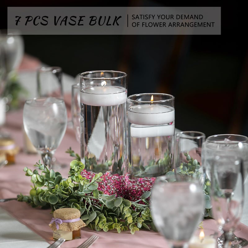 SUPMIND 7Pcs Glass Cylinder Vase for Centerpieces Clear Glass Flower Vases Bulk, Glass Hurricane Candle Holder Tall 8 Inch Floral Vases for Table, Floating Candle Vases for Wedding Home DÃ©cor - Image 4