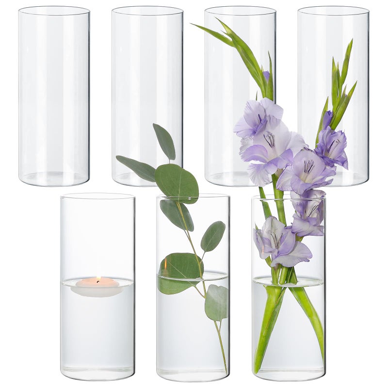 SUPMIND 7Pcs Glass Cylinder Vase for Centerpieces Clear Glass Flower Vases Bulk, Glass Hurricane Candle Holder Tall 8 Inch Floral Vases for Table, Floating Candle Vases for Wedding Home DÃ©cor - Image 1