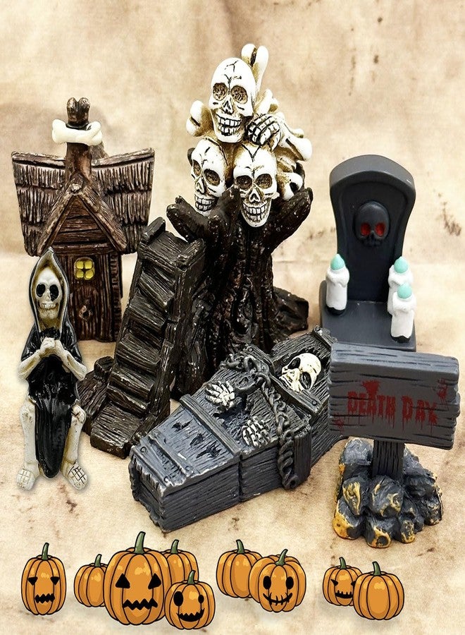 Suartus Halloween Miniature Figurines - 18Pcs Resin Ghost Tombstones Skull Heads Scene Ornaments Halloween Garden Accessories Mini Figurine Decorations for Outdoor Statues Home Village Crafts Decor - Image 4
