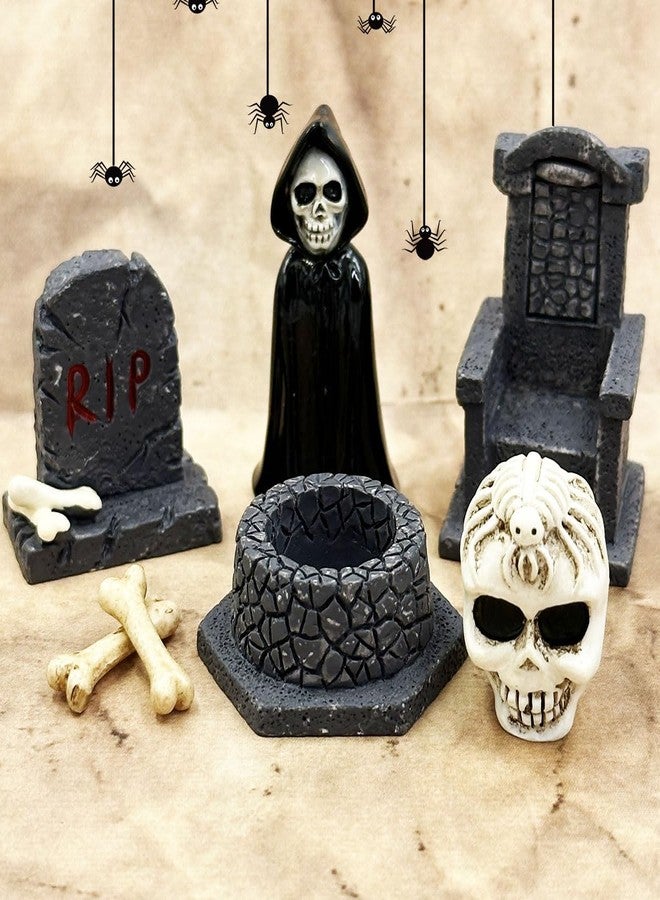Suartus Halloween Miniature Figurines - 18Pcs Resin Ghost Tombstones Skull Heads Scene Ornaments Halloween Garden Accessories Mini Figurine Decorations for Outdoor Statues Home Village Crafts Decor - Image 5