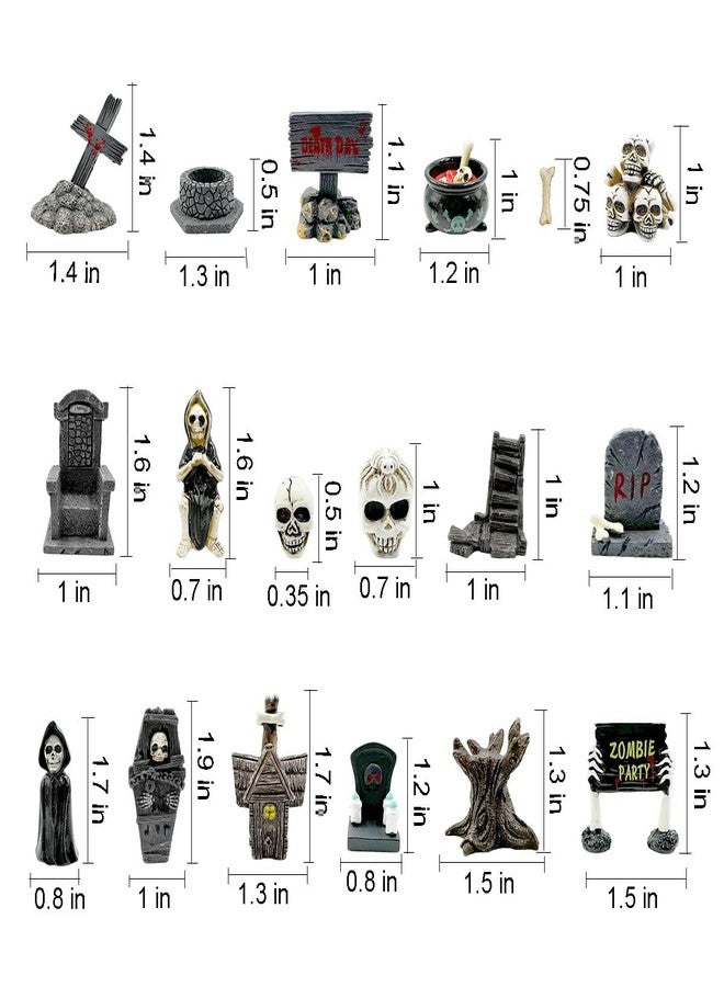 Suartus Halloween Miniature Figurines - 18Pcs Resin Ghost Tombstones Skull Heads Scene Ornaments Halloween Garden Accessories Mini Figurine Decorations for Outdoor Statues Home Village Crafts Decor - Image 3