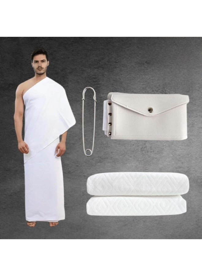 Ahram Towels for Mens - Hajj & Umrah Ihram - Ehram for Islamic Pilgrimage - Belt with Built-in Bag & Pins & Umbrella (Ahram Bag with Built-in Belt Bag & Pins) - Image 2
