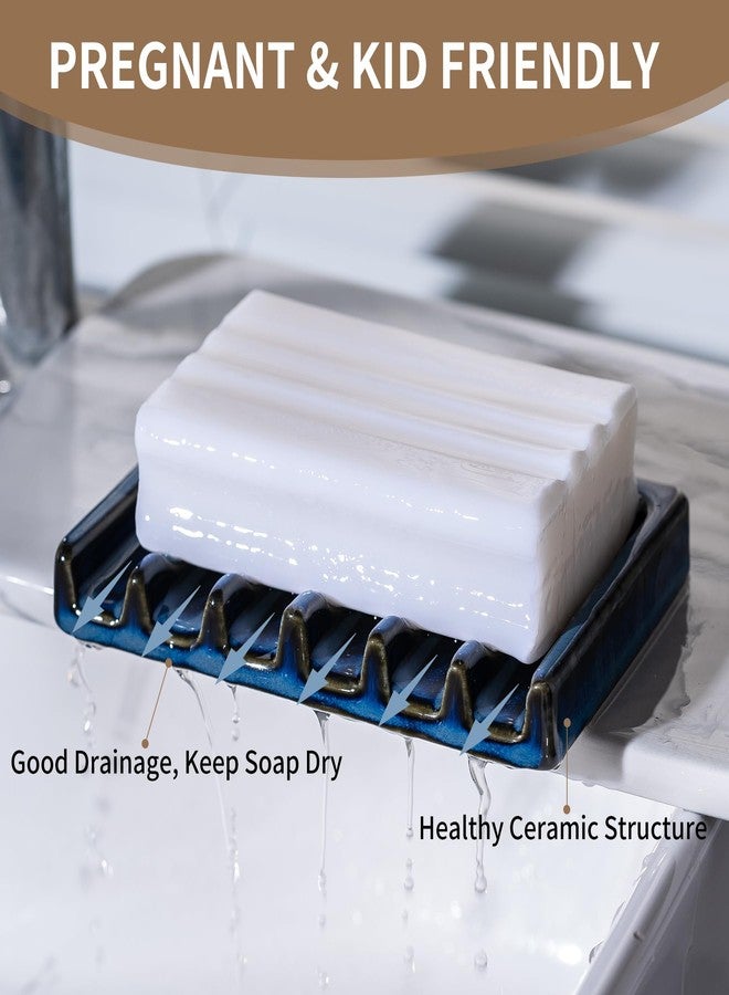 Tanew Self Draining Premium Ceramic Soap Dish, Bar Waterfall Soap Dish, Shower Soap Holder Sponge Holder Soap Tray Savers for Bathroom, Shower, Kitchen, Sink and Countertop - Image 2
