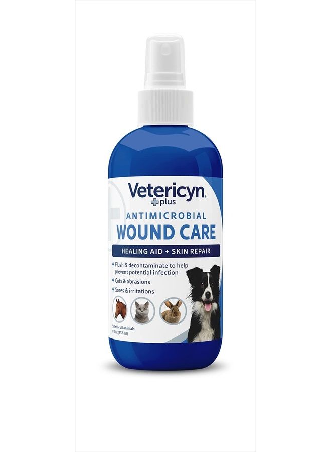 Vetericyn Plus Dog Wound Care Spray | Healing Aid and Skin Repair, Clean Wounds, Relieve Dog Skin Allergies, Safe for All Animals. 8 ounces  - Image 1
