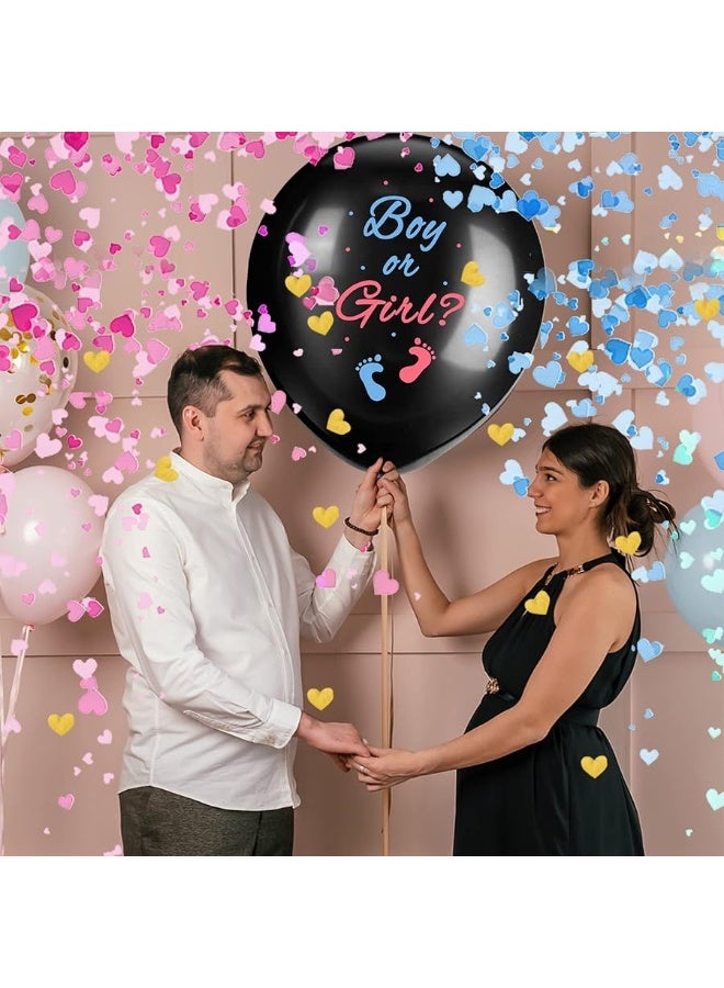 JOYYPOP Gender Reveal Balloons, 1 Pack 36 Inch Black Boy or Girl Balloon with Pink and Blue Heart-Shaped Confetti for Gender Reveal Party Decorations - Image 3