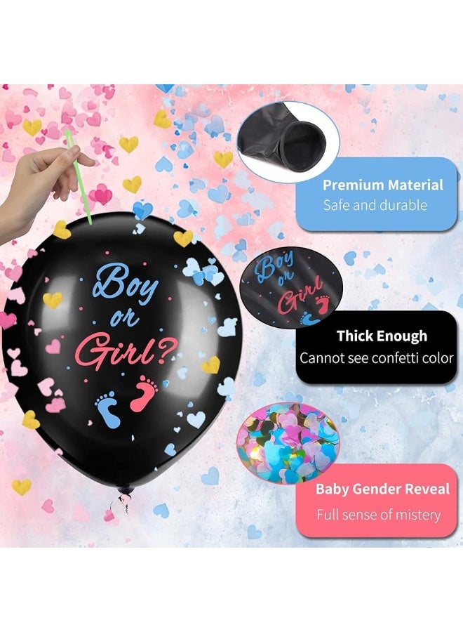 JOYYPOP Gender Reveal Balloons, 1 Pack 36 Inch Black Boy or Girl Balloon with Pink and Blue Heart-Shaped Confetti for Gender Reveal Party Decorations - Image 2