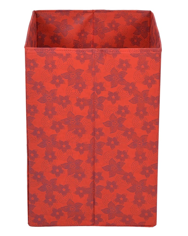 Kuber Industries Metallic Flower Printed Non-Woven Foldable Large Laundry basket/Hamper With Handles- Pack of 2 (Red)-HS43KUBMART25862 - Image 4