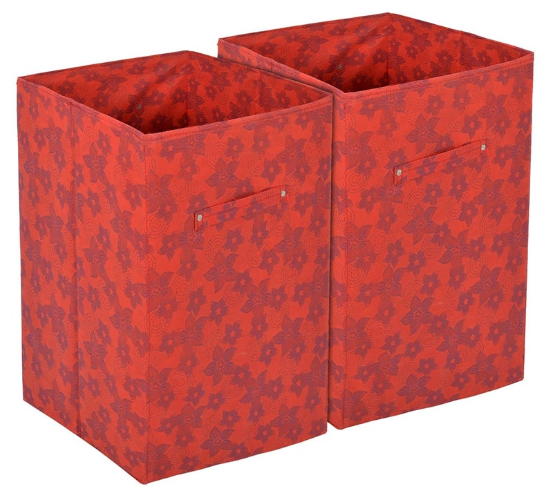 Kuber Industries Metallic Flower Printed Non-Woven Foldable Large Laundry basket/Hamper With Handles- Pack of 2 (Red)-HS43KUBMART25862 - Image 1