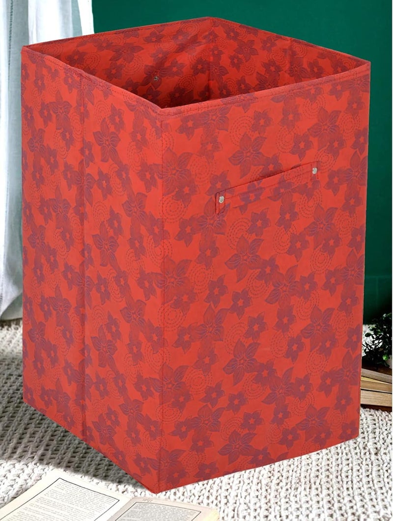 Kuber Industries Metallic Flower Printed Non-Woven Foldable Large Laundry basket/Hamper With Handles- Pack of 2 (Red)-HS43KUBMART25862 - Image 3