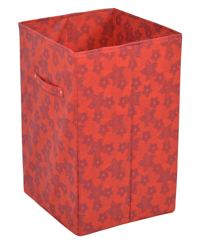 Kuber Industries Metallic Flower Printed Non-Woven Foldable Large Laundry basket/Hamper With Handles- Pack of 2 (Red)-HS43KUBMART25862 - Image 5