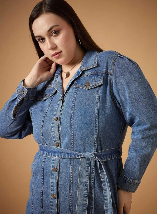 SASSAFRAS Belted Denim Dress