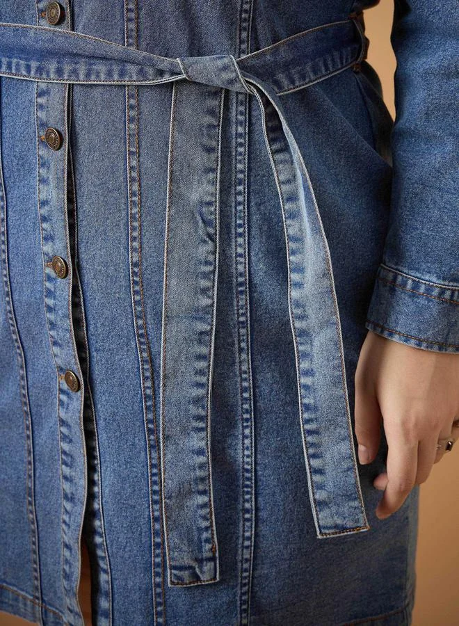 SASSAFRAS Belted Denim Dress