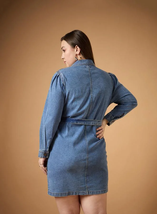SASSAFRAS Belted Denim Dress