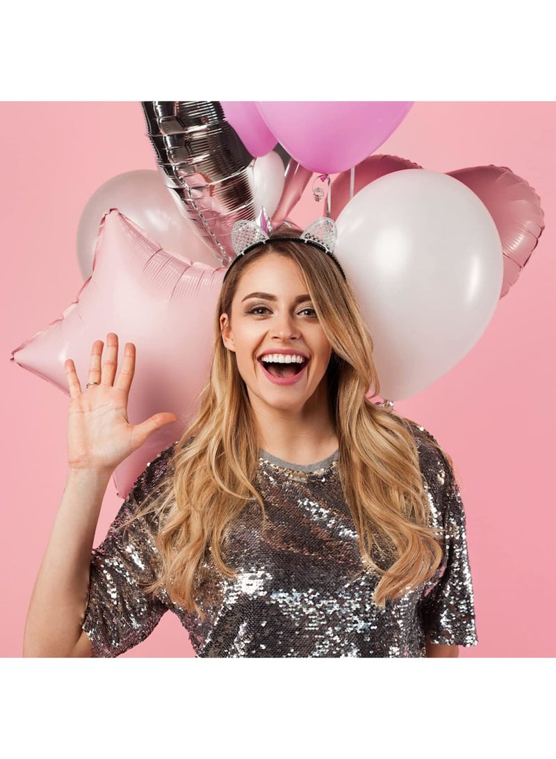 SYOSI 3 Pack Cat Ears Headband, Cat Hair Bands Crystal Hair Hoop, Stretchy Fabric & Comfortable for Women, Party Decoration Headdress Cosplay Costume Headwear Handmade Headpiece Makeup Hair - Image 5