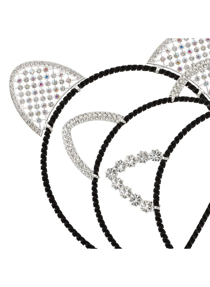 SYOSI 3 Pack Cat Ears Headband, Cat Hair Bands Crystal Hair Hoop, Stretchy Fabric & Comfortable for Women, Party Decoration Headdress Cosplay Costume Headwear Handmade Headpiece Makeup Hair - Image 4