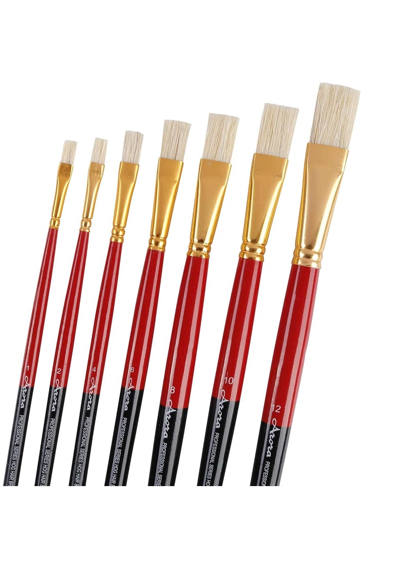 Arora Arora Hard White Flat Hair Paint Brush Set, 7 Piece Set for Oil Painting  - Image 1
