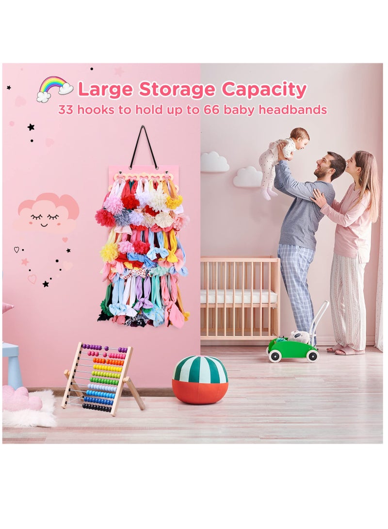 كاست ويف حامل عصابة الرأس للفتيات الصغيرات ، منظم عصابة الرأس للفتيات الصغيرات ، منظم حامل القوس للأطفال مع شماعات مخملية على شكل قلب ، منظم حامل عصابة رأس للأطفال للباب والخزانة والحائط ، وردي فاتح - Image 3