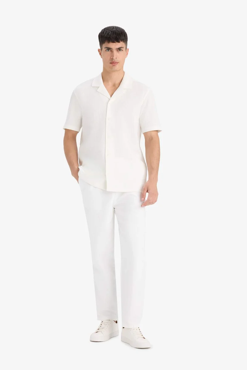 ديفاكتو Regular Fit Polo Neck Waffle Cotton Shirt