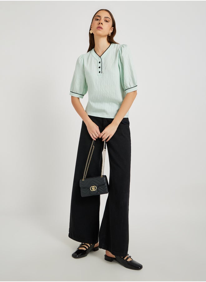 Take Two Take Two Textured Lace Trim Short Sleeve Blouse  - Image 2