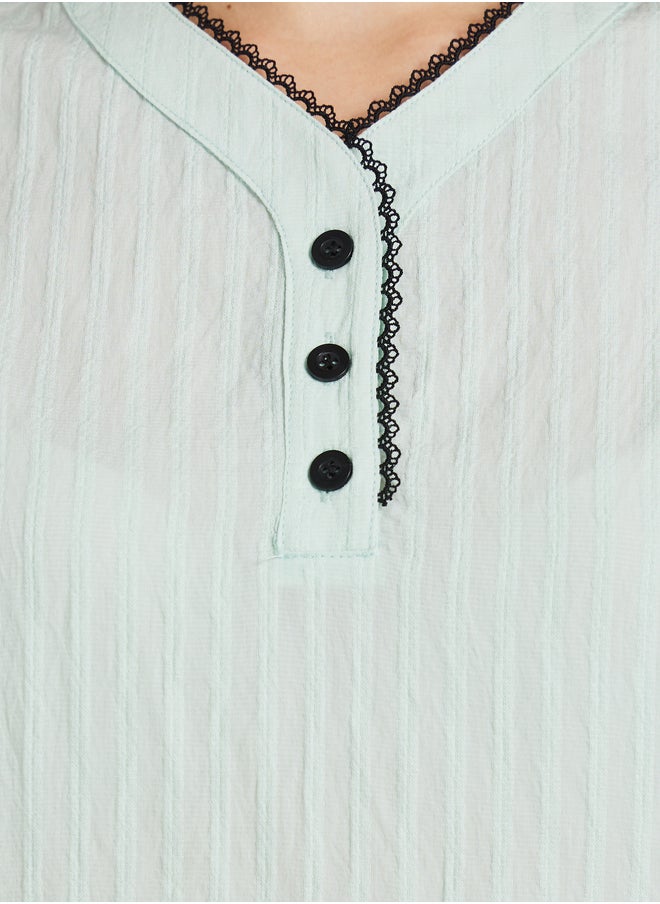 Take Two Take Two Textured Lace Trim Short Sleeve Blouse  - Image 4