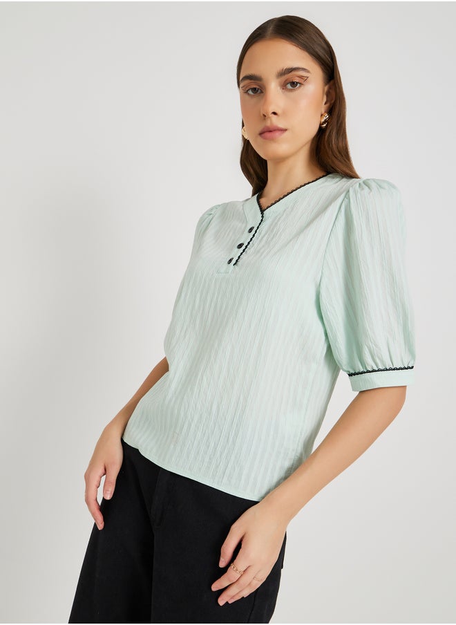 Take Two Take Two Textured Lace Trim Short Sleeve Blouse  - Image 3