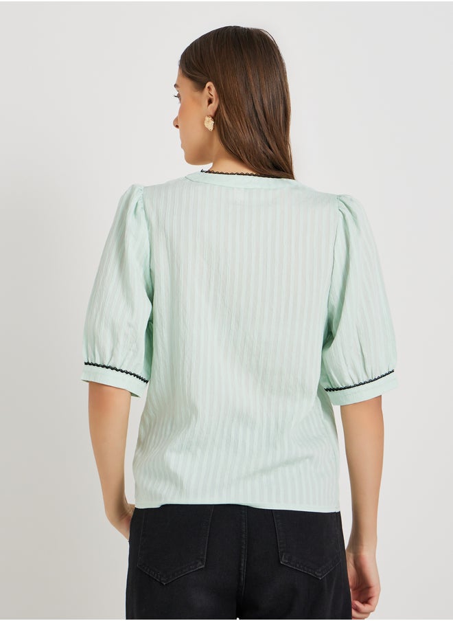 Take Two Take Two Textured Lace Trim Short Sleeve Blouse  - Image 5