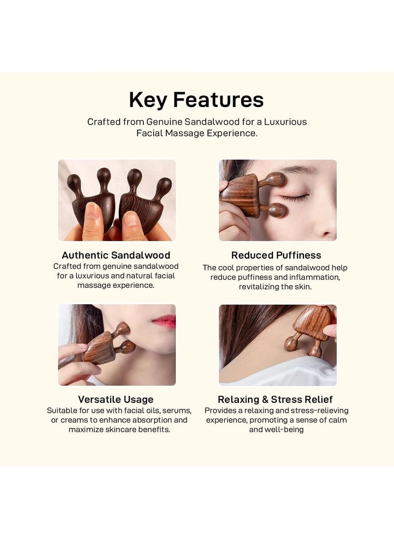 Flavoma Natural Sandalwood Gua Sha Facial Tool for Self Care, Manual Massage Sticks for Face - Multifunctional Handheld Meridians Acupoint Massager Nose Eye Neck Wood Scraper - Skin Care Tools - Image 5