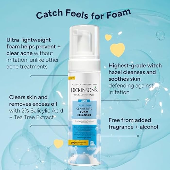 Dickinson's Dickinson’s Witch Hazel Acne Foam Cleanser with 2% Salicylic Acid, Niacinamide & Tea Tree | Alcohol-Free, Fragrance-Free | Gentle Daily Face Wash for Clear Skin | 7 Fl Oz - Image 3