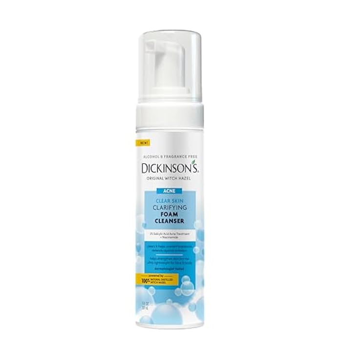 Dickinson's Dickinson’s Witch Hazel Acne Foam Cleanser with 2% Salicylic Acid, Niacinamide & Tea Tree | Alcohol-Free, Fragrance-Free | Gentle Daily Face Wash for Clear Skin | 7 Fl Oz - Image 1
