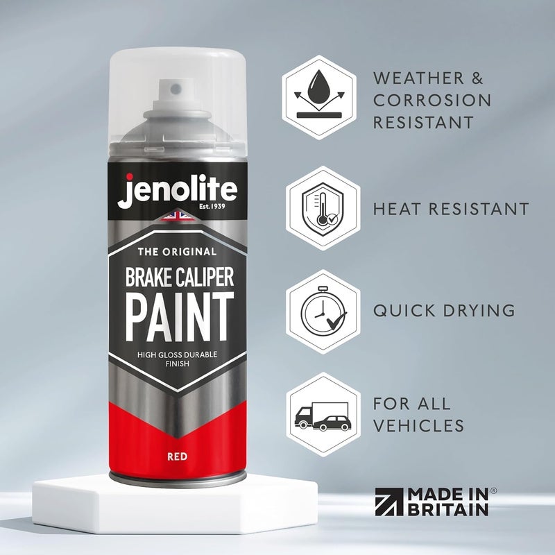 JENOLITE طلاء مكابح | أحمر | استعادة وتحويل مكابح السيارة | 400 مل (13.5 أونصة سائلة) - Image 1