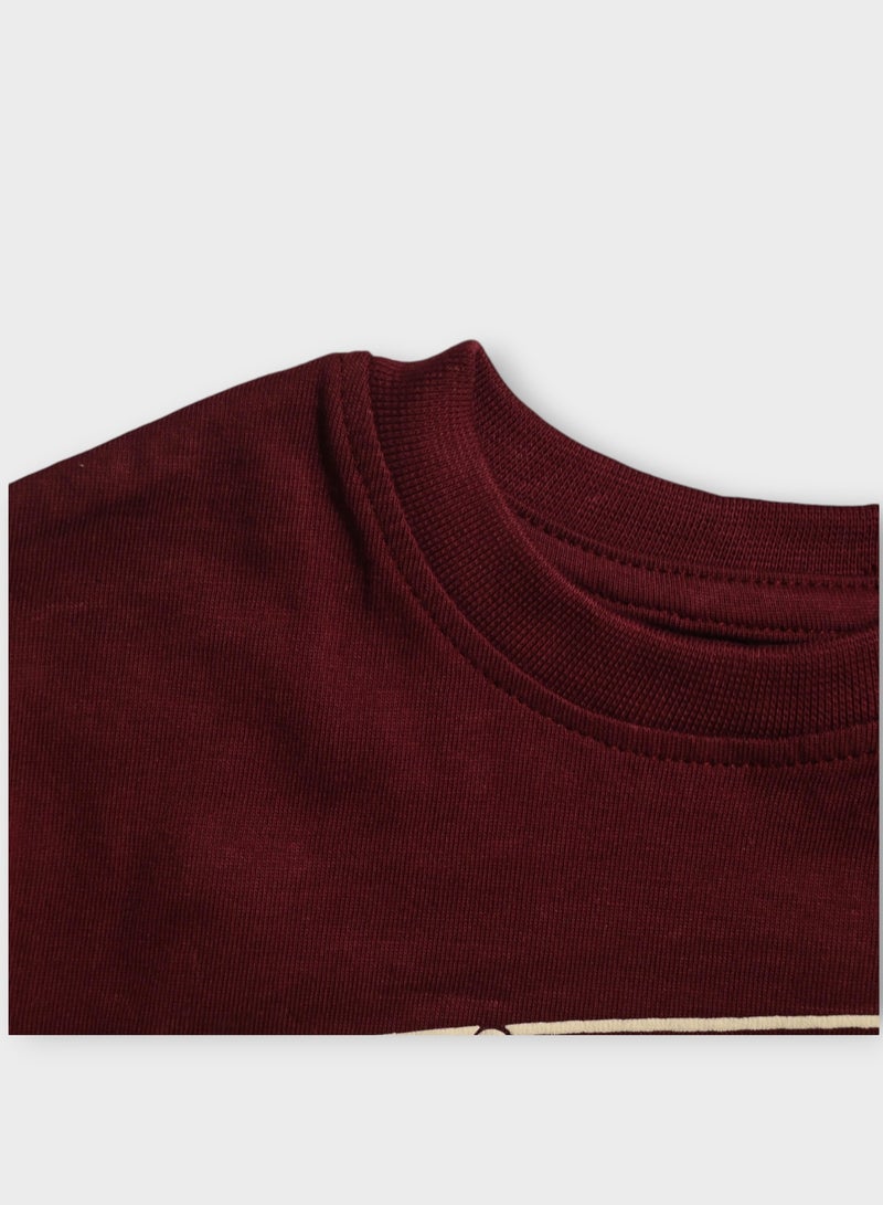 One Piece Maroon Pajama Set with Skull Logo, 100% Cotton - Image 2