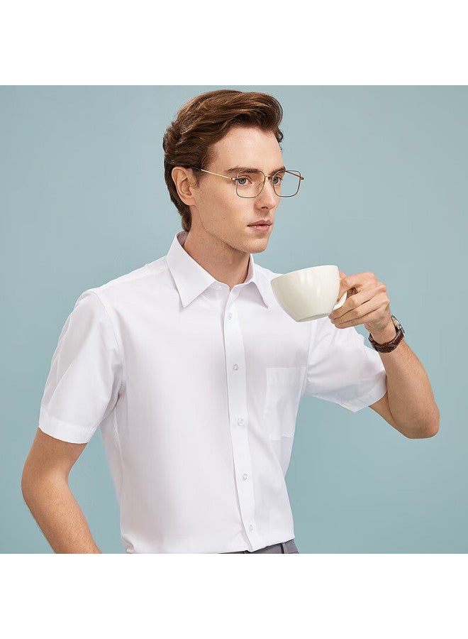 YOUNGOR Yagelor short Sleeve Shirt Men's Business Casual Cotton Polyester White 38 - Image 3