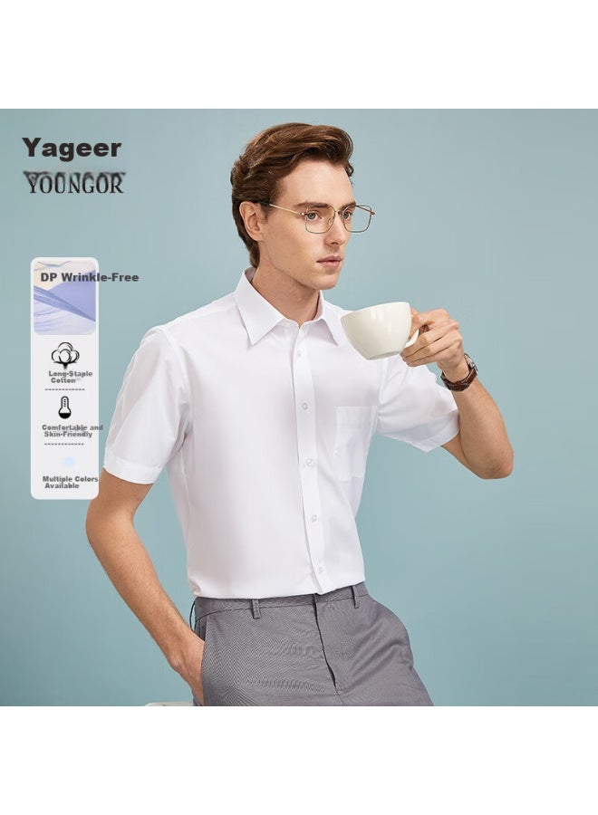 YOUNGOR Yagelor short Sleeve Shirt Men's Business Casual Cotton Polyester White 38 - Image 1