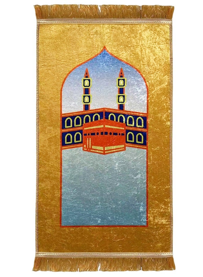 Sunnaltree Prayer Carpet Mat for Kids, Gold Diamond Velvet Prayer Mat, 50x90 cm Portable, Thick with Anti-Slip Bottom, Foldable Prayer Carpet Mat, Multicolor Islamic Prayer rug, Prayer Rug with Tassels, Prayer Mats for Kids (Yellow) - Image 1