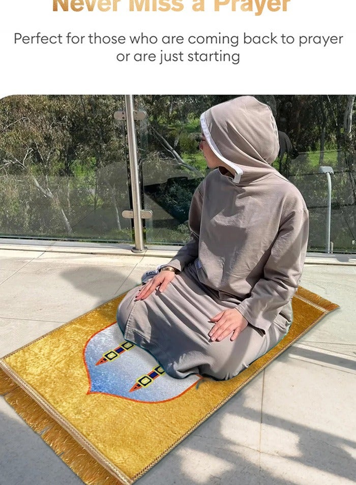 Sunnaltree Prayer Carpet Mat for Kids, Gold Diamond Velvet Prayer Mat, 50x90 cm Portable, Thick with Anti-Slip Bottom, Foldable Prayer Carpet Mat, Multicolor Islamic Prayer rug, Prayer Rug with Tassels, Prayer Mats for Kids (Yellow) - Image 4