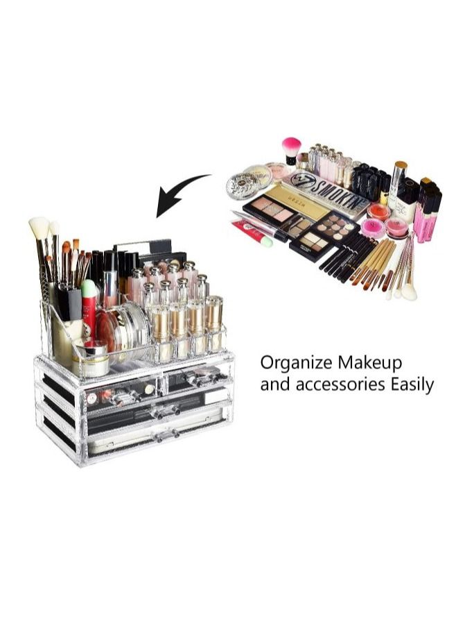 AS SEEN ON TV Acrylic Cosmetic Make Up Storage Drawers Organizer for Vanity and Bathroom Stackable Cosmetic Organizer Countertop with 4 Drawers - Image 4