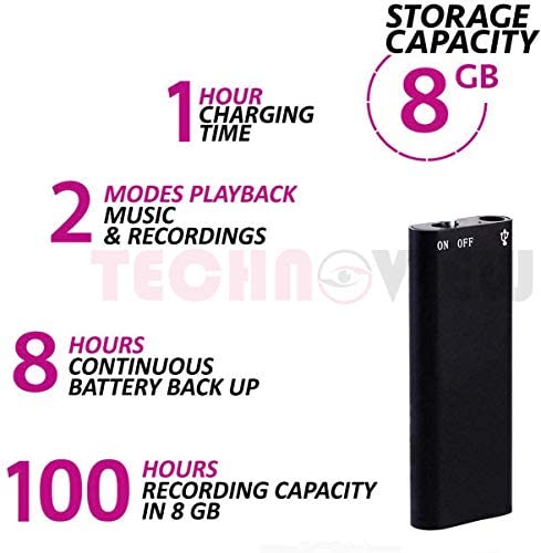 TECHNOVIEW 8GB Mini Small Voice Audio Recorder Super Long Storage Capacity | up to 14 Hours Recording | Date & Time Stamp | Easy to Use | Crystal Clear Digital Recording (8GB) - Image 2