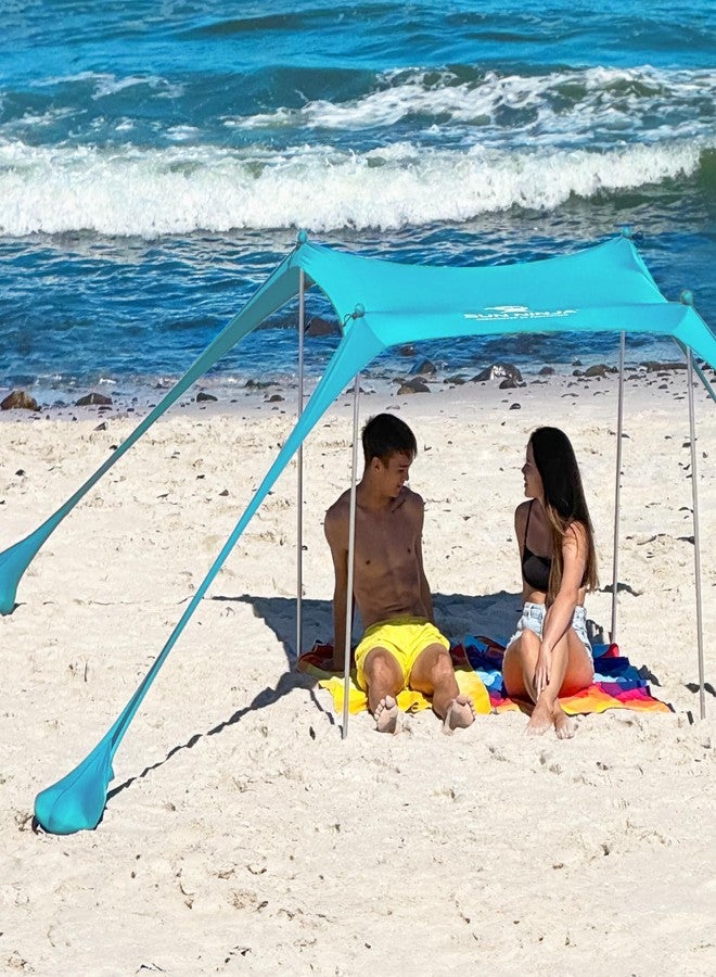 SUN NINJA Beach Tent Shelter with UPF50+ Protection, Includes Sand Shovel, Ground Pegs, Stability Poles, Outdoor Pop Up Shade Canopy for Camping, Fishing, Backyard Fun (Turquoise, 5x5 FT 4 Pole) - Image 2