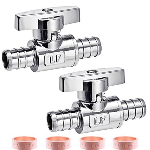 Minimprover 2 Pack LF Brass,1/2" Pex x 1/2" PEX Chrome-Plated 90° Angle Stop Shut-Off Ball Valve For Faucet Or Toilet Installation With 4 Rings - Image 1