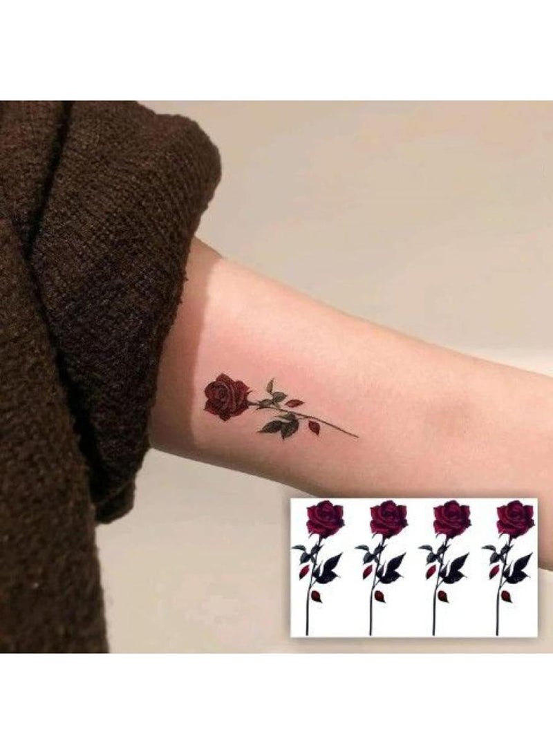 خاجول 6 وشمات مؤقتة بتصميم ورد أحمر زهريللتزيين المؤقت للجسم - تصلح للذراعين، اليدين، الصدر والأكتافمقاومة للماء بتصميمات ناعمة تناسب النساء - Image 2
