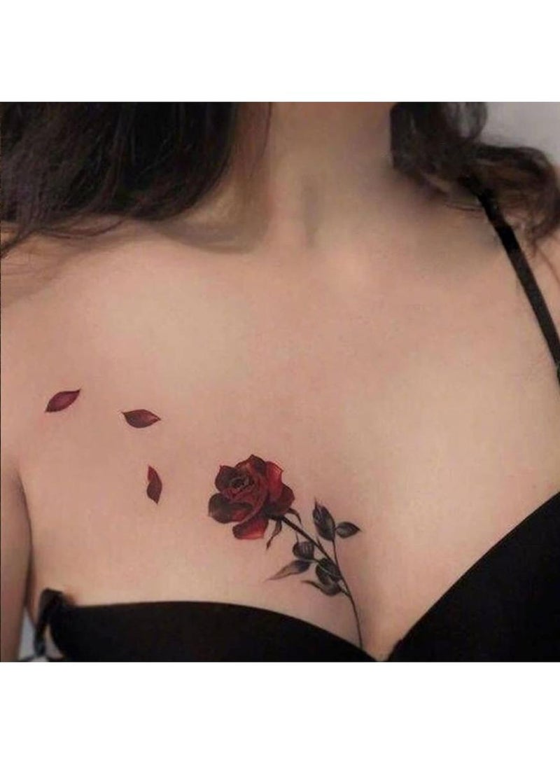 خاجول 6 وشمات مؤقتة بتصميم ورد أحمر زهريللتزيين المؤقت للجسم - تصلح للذراعين، اليدين، الصدر والأكتافمقاومة للماء بتصميمات ناعمة تناسب النساء - Image 5