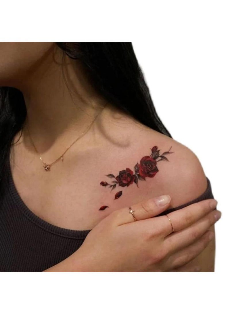 خاجول 6 وشمات مؤقتة بتصميم ورد أحمر زهريللتزيين المؤقت للجسم - تصلح للذراعين، اليدين، الصدر والأكتافمقاومة للماء بتصميمات ناعمة تناسب النساء - Image 4