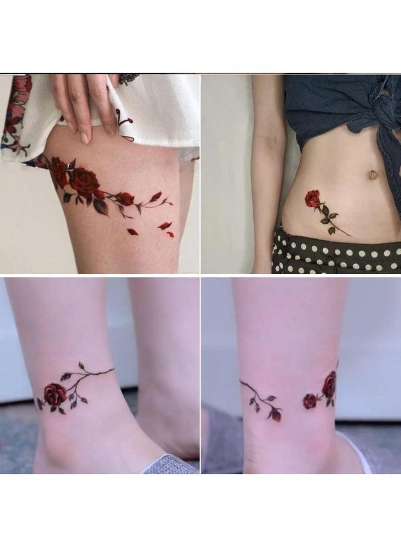 خاجول 6 وشمات مؤقتة بتصميم ورد أحمر زهريللتزيين المؤقت للجسم - تصلح للذراعين، اليدين، الصدر والأكتافمقاومة للماء بتصميمات ناعمة تناسب النساء - Image 3