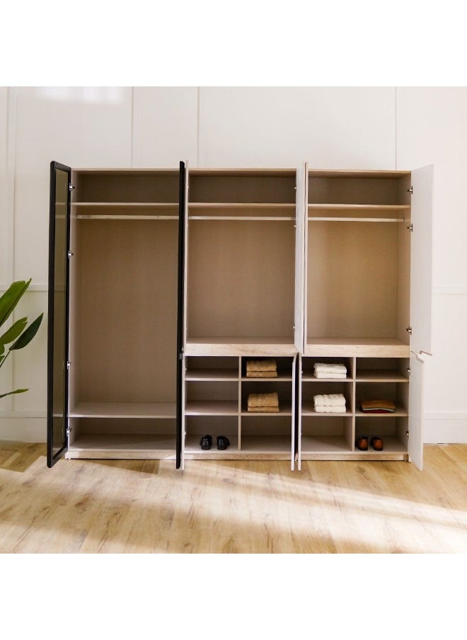 DANUBE HOME Grand 6-Door Wardrobe with 2 Glass Doors and LED Modern Wooden Wardrobe with Spacious Storage, Stylish Closet Organizer with Built-In LED Lighting for Bedroom & Home Decor - Soft Beige  - Image 4