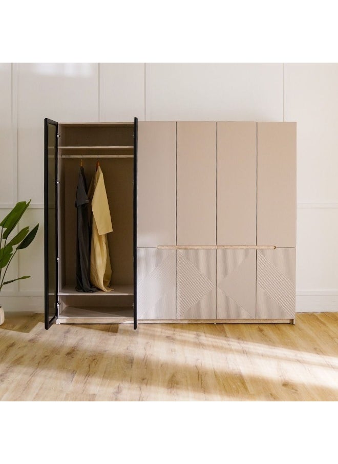 DANUBE HOME Grand 6-Door Wardrobe with 2 Glass Doors and LED Modern Wooden Wardrobe with Spacious Storage, Stylish Closet Organizer with Built-In LED Lighting for Bedroom & Home Decor - Soft Beige  - Image 2