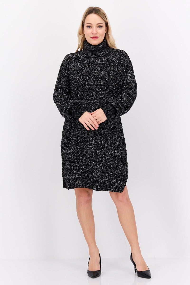 Black Tape فستان سويت شيرت صغير محبوك للنساء، مجموعة سوداء - Image 4