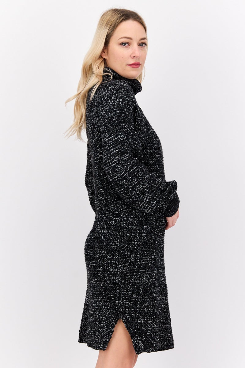 Black Tape فستان سويت شيرت صغير محبوك للنساء، مجموعة سوداء - Image 2