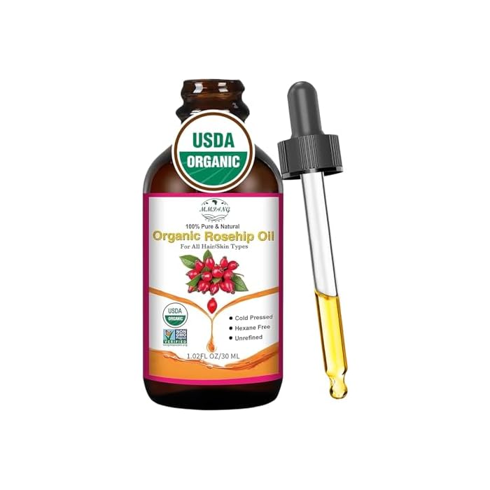 Organic Rosehip Seed Oil for Face, USDA Certified, Cold Pressed, Unrefined, 100% Pure Natural Rose Hip Oil for Anti-Aging, Acne Scar Treatment, Skin & Hair Care, Gua Sha Massage, 1 fl.oz / 30ml