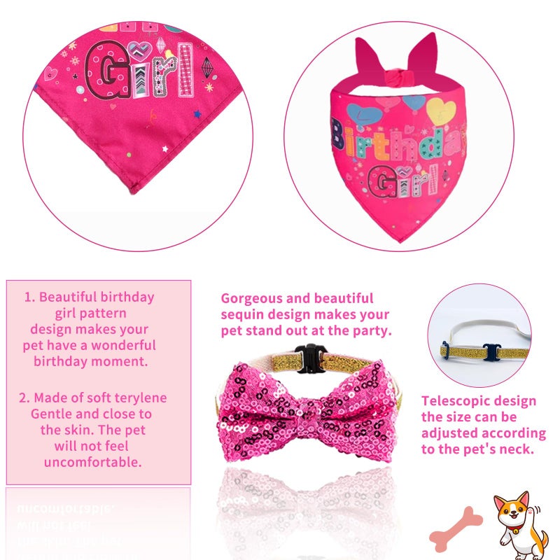 Bolake Hot-Pink Dog Birthday Party Supplies Pet Birthday Bandanas Girl Doggy Birthdays Hat Bow Tie Greeting Card Numbers Itâ€™s My Bday Mother Puppers Sign Banner for Medium Large Pets - Image 5